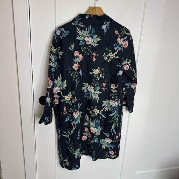Johnny Was 100% Linen Longline Kimono Jacket Black Floral Print Boho Size Medium - Picture 6 of 7
